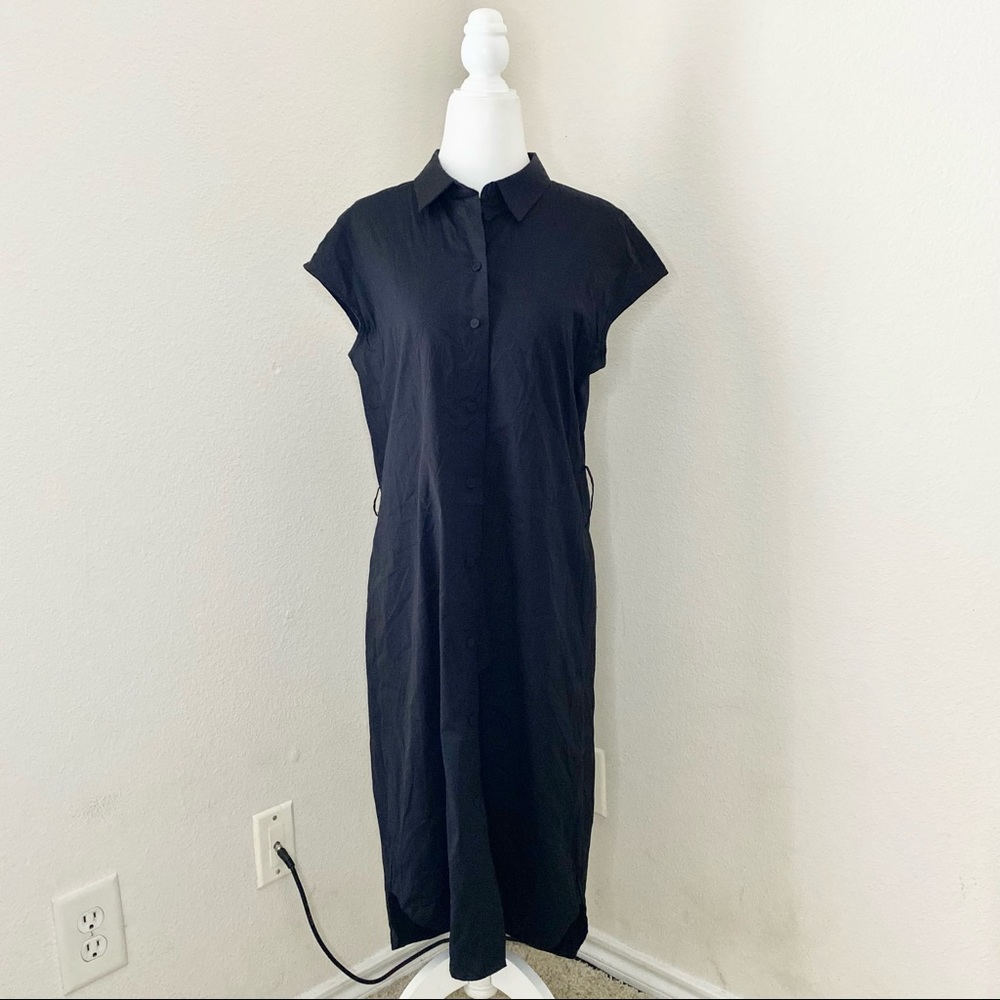 mm lafleur - collared buttondown midi dress short-sleeve buttons career wear